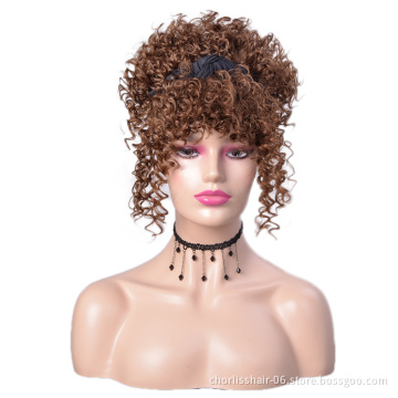 Wholesale Colorful Turban Wigs Afro Wig Short Heat Resistant Kinky Curly Synthetic Wig With Headband Attached For Black Women